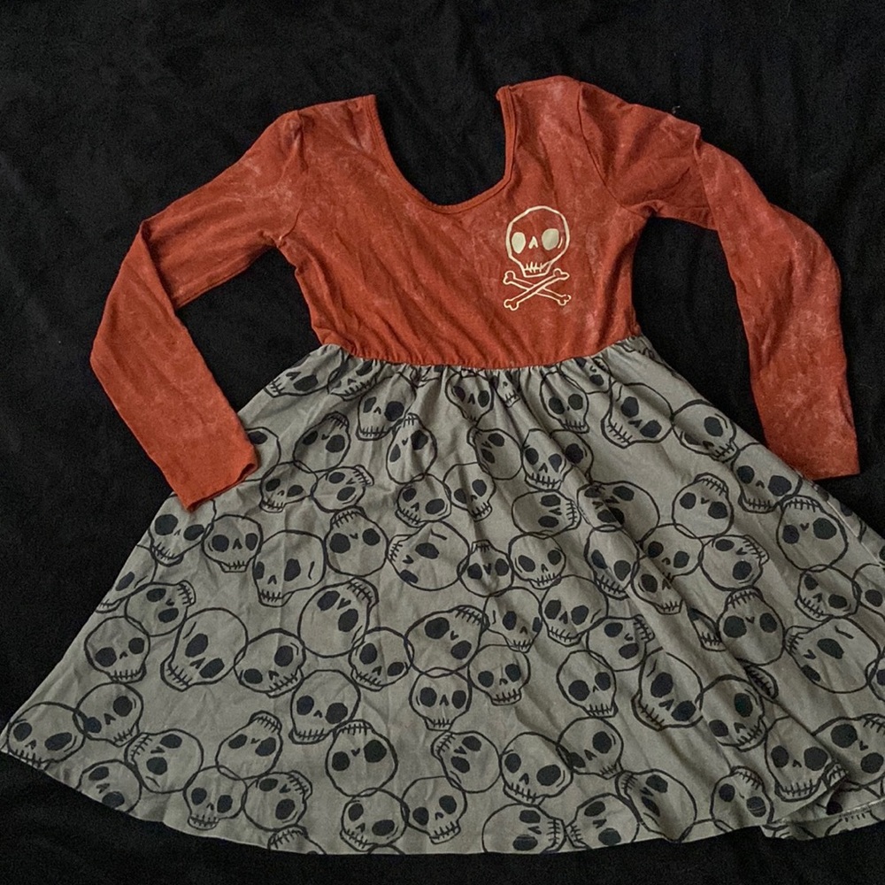 Rags to Ratches girls skull dress bronze 9 10 EUC